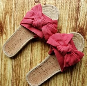 Disney Junk Food Size 1 Girls Red Bow Espadrille Slides Sandels